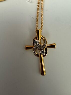 Gold plated  Cross Pendant Necklace with Crystal Accents - Women's Jewelry